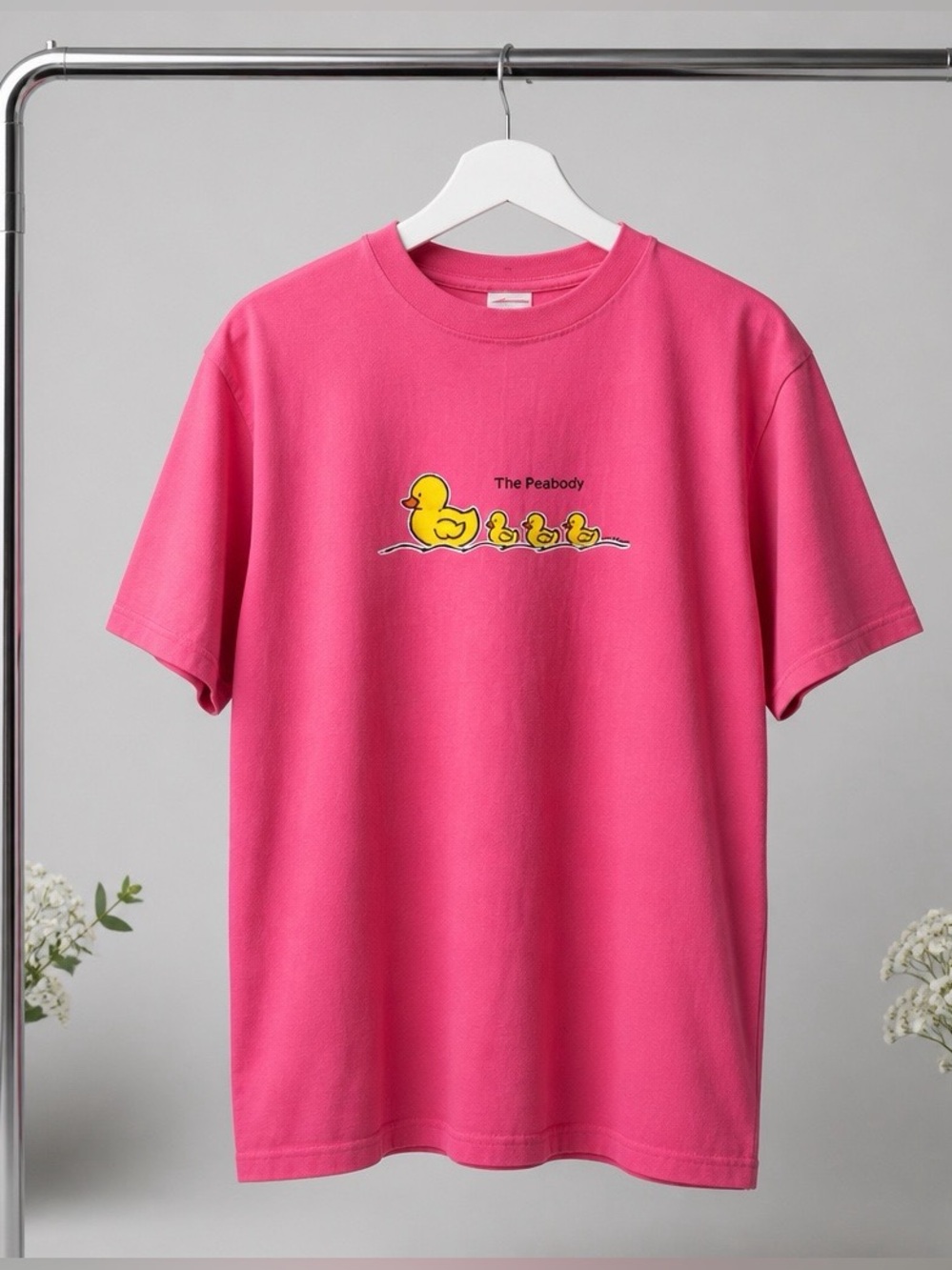 “The Peabody” Ducks in Memphis TN Crew Neck 100% cotton short sleeve Pink Large
